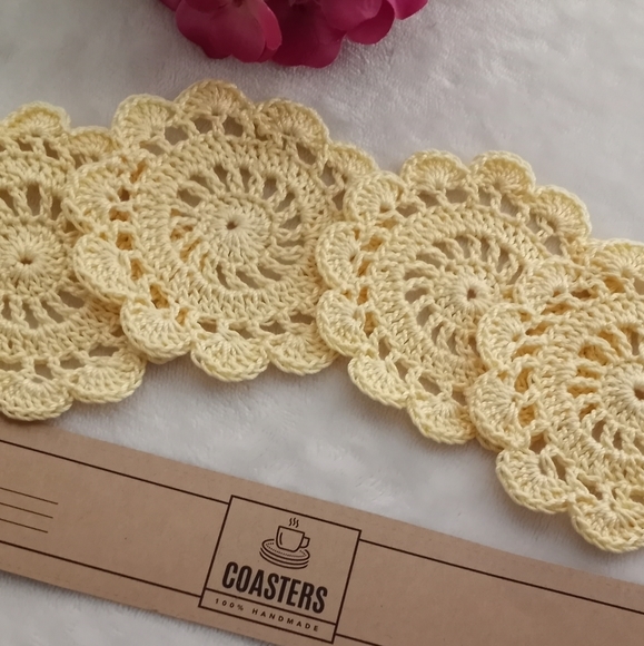 Crochet doily coaster set 4pc, handmade by seller cottage aesthetic, retro - Picture 7 of 15
